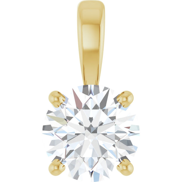 14K Gold Round Natural Diamond Solitaire Necklace or Pendant – up to 1 1/4 CTW - Yellow Gold