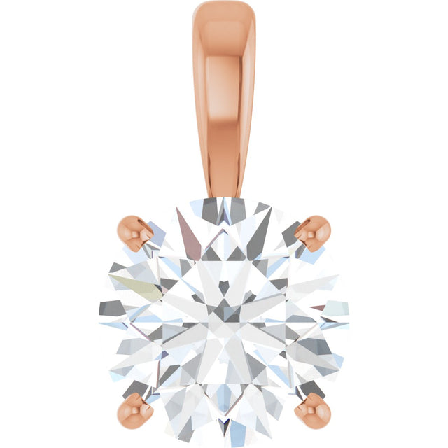 14K Gold Round Lab-Grown Diamond Solitaire Necklace or Pendant – up to 1 1/4 CTW - Rose Gold