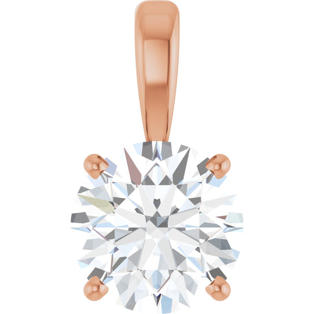 14K Gold Round Lab-Grown Diamond Solitaire Necklace or Pendant – up to 1 1/4 CTW - Rose Gold