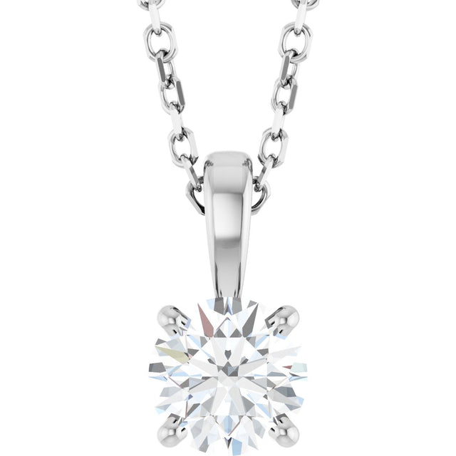 14K Gold Round Natural Diamond Solitaire Necklace or Pendant – 4-5mm Stones - White Gold