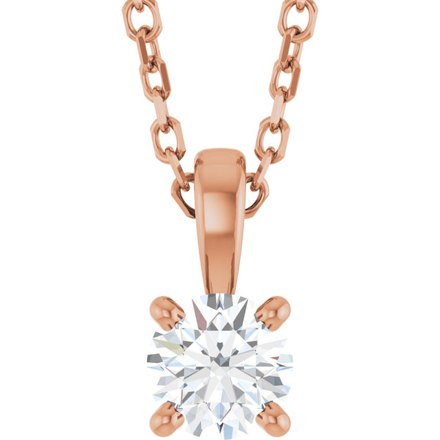 14K Gold Round Lab-Grown Diamond Solitaire Necklace or Pendant – up to 1 1/4 CTW - Rose Gold