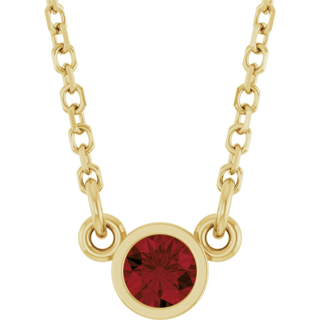 14K Gold Round Natural Mozambique Garnet Bezel-Set Solitaire Birthstone Necklace II - Yellow Gold