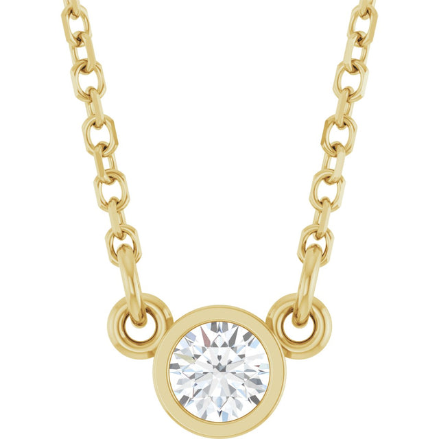 14K Gold Round Natural Diamond Bezel-Set Solitaire Birthstone Necklace - Yellow Gold