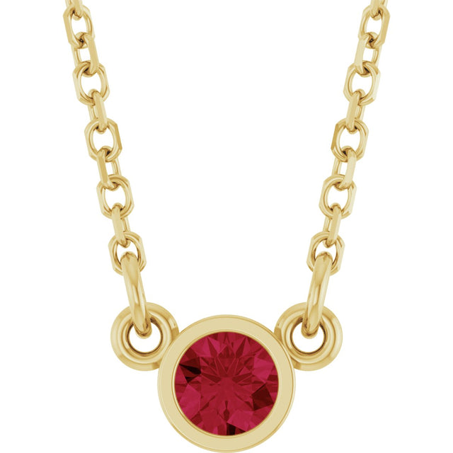 14K Gold Round Natural Ruby Bezel-Set Solitaire Birthstone Necklace - Yellow Gold