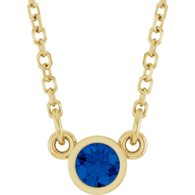 14K Gold Round Natural Blue Sapphire Bezel-Set Solitaire Birthstone Necklace - Yellow Gold