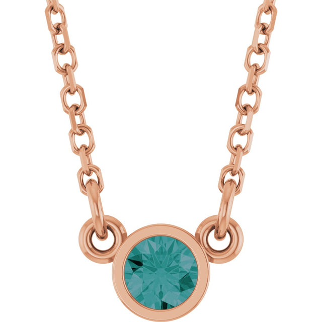 14K Gold Round Lab-Grown Alexandrite Bezel-Set Solitaire Birthstone Necklace - Rose Gold