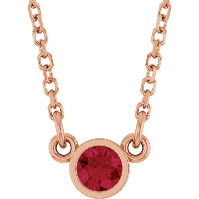 14K Gold Round Lab-Grown Ruby Bezel-Set Solitaire Birthstone Necklace - Rose Gold