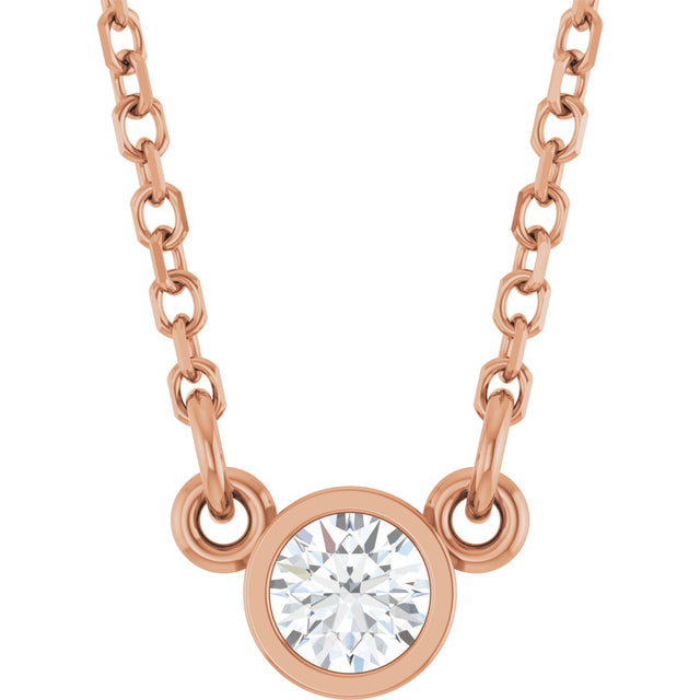 14K Gold Round Natural Diamond Bezel-Set Solitaire Birthstone Necklace - Rose Gold