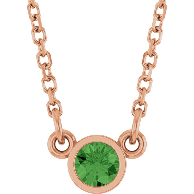 14K Gold Round Natural Green Tourmaline Bezel-Set Solitaire Birthstone Necklace - Rose Gold