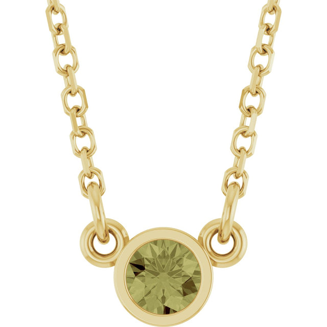 14K Gold Round Natural Green Sapphire Bezel-Set Solitaire Birthstone Necklace - Yellow Gold