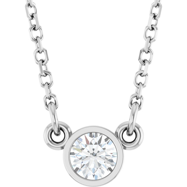 14K Gold Round Natural Diamond Bezel-Set Solitaire Birthstone Necklace - White Gold