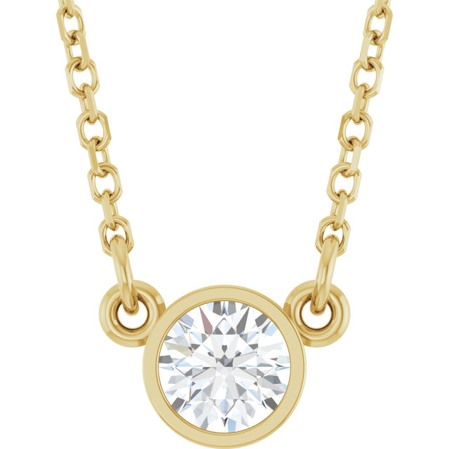 14K Gold Round Natural Diamond Bezel-Set Solitaire Birthstone Necklace - Yellow Gold