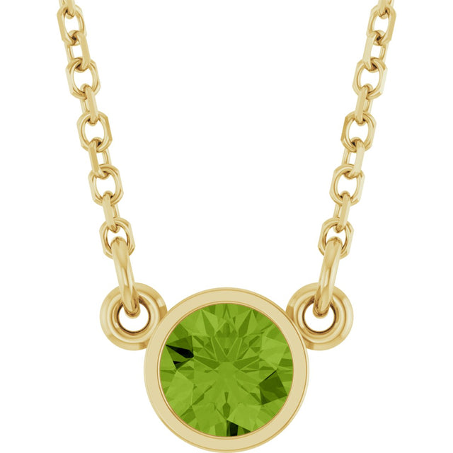14K Gold Round Natural Peridot Bezel-Set Solitaire Birthstone Necklace - Yellow Gold