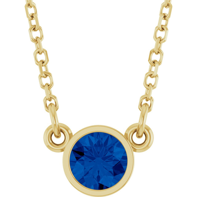 14K Gold Round Lab-Grown Blue Sapphire Bezel-Set Solitaire Birthstone Necklace II - Yellow Gold