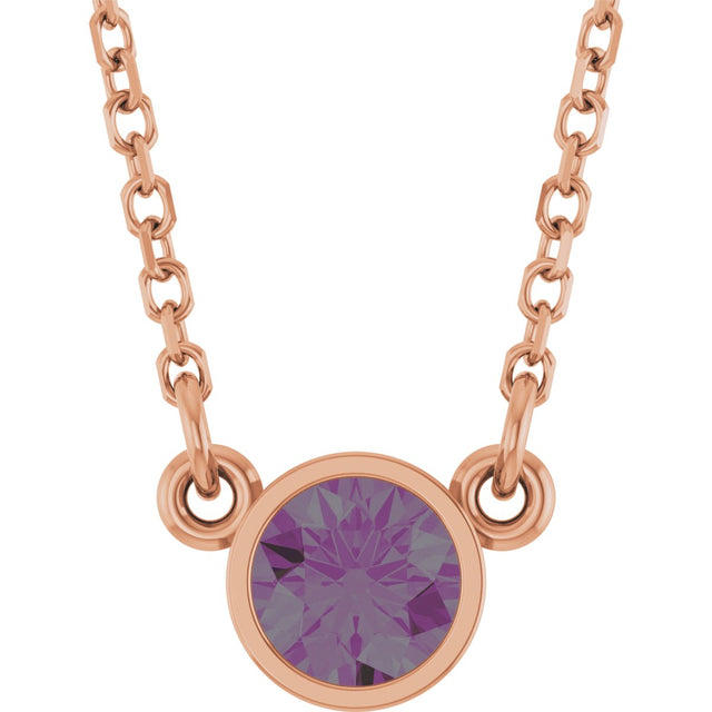 14K Gold Round Lab-Grown Alexandrite Bezel-Set Solitaire Birthstone Necklace II - Rose Gold