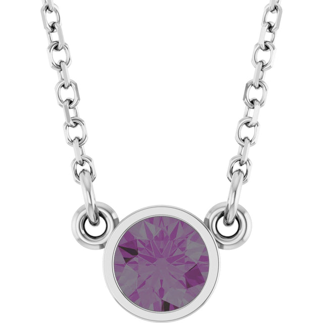 14K Gold Round Lab-Grown Alexandrite Bezel-Set Solitaire Birthstone Necklace II - White Gold