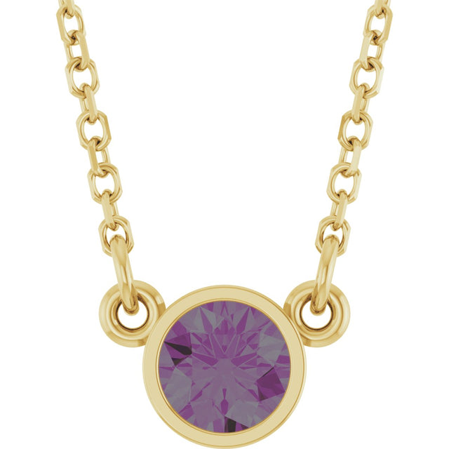 14K Gold Round Lab-Grown Alexandrite Bezel-Set Solitaire Birthstone Necklace II - Yellow Gold