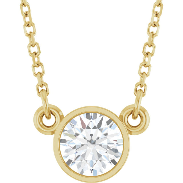 14K Gold Round Lab-Grown Diamond Bezel-Set Solitaire Birthstone Necklace - Yellow Gold