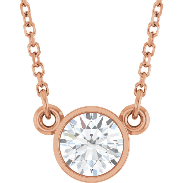 14K Gold Round Natural Diamond Bezel-Set Solitaire Birthstone Necklace - Rose Gold
