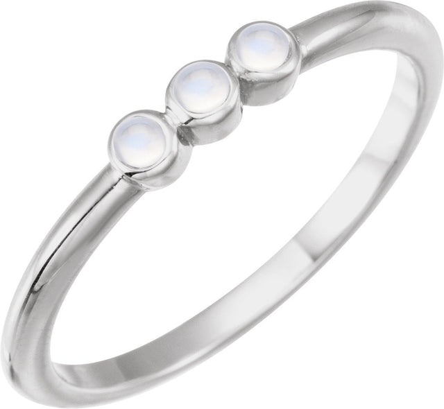 14K Gold Round Natural Rainbow Moonstone Rose-Cut Stackable Ring – 2mm Stones - White Gold