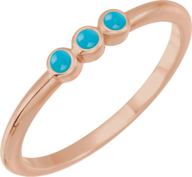 14K Gold Round Natural Turquoise Rose-Cut Stackable Ring – 2mm Stones - Rose Gold