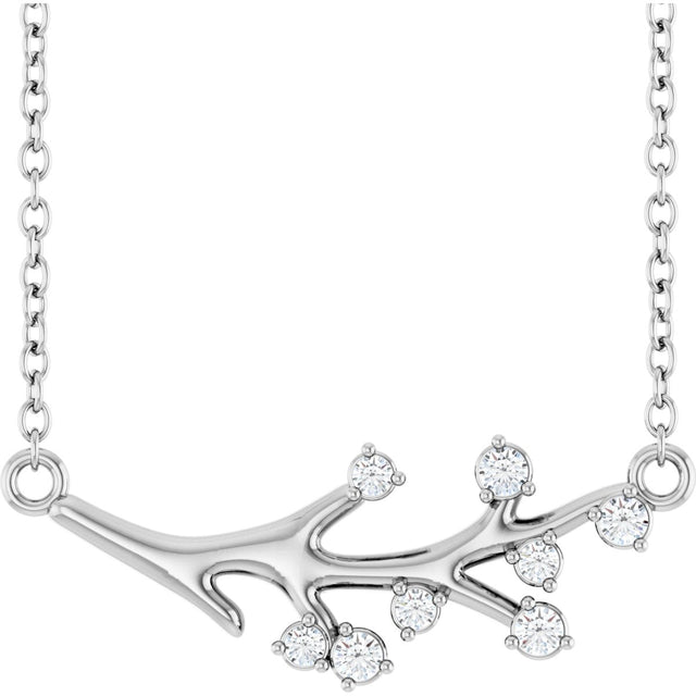 14K Gold Round Natural Diamond Accented Branch Necklace - White Gold