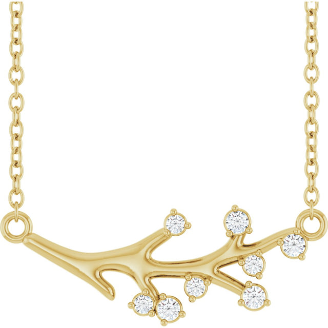 14K Gold Round Natural Diamond Accented Branch Necklace - Yellow Gold