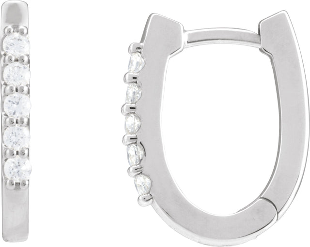 Platinum Round Natural Diamond Accented U-Hoop Earrings