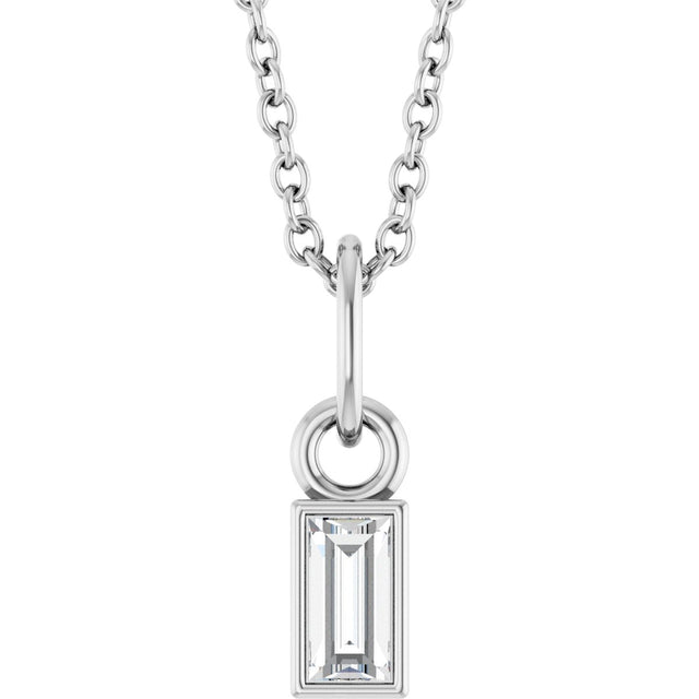 Platinum Straight Baguette Lab-Grown Diamond Solitaire Necklace or Pendant – 5x2mm