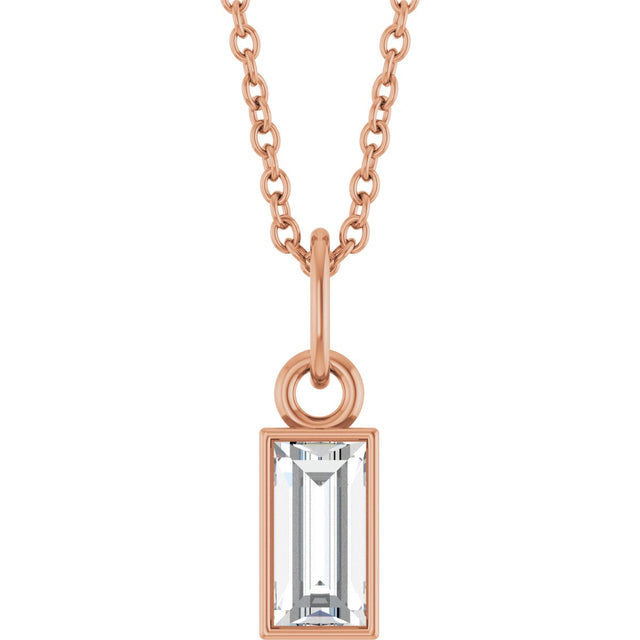 14K Gold Straight Baguette Lab-Grown Diamond Solitaire Necklace or Pendant – 5x2mm - Rose Gold