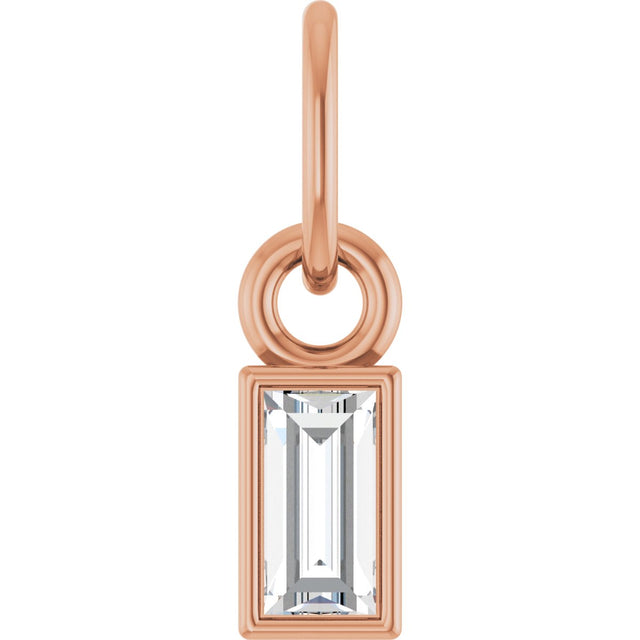 14K Gold Straight Baguette Lab-Grown Diamond Solitaire Necklace or Pendant - Rose Gold