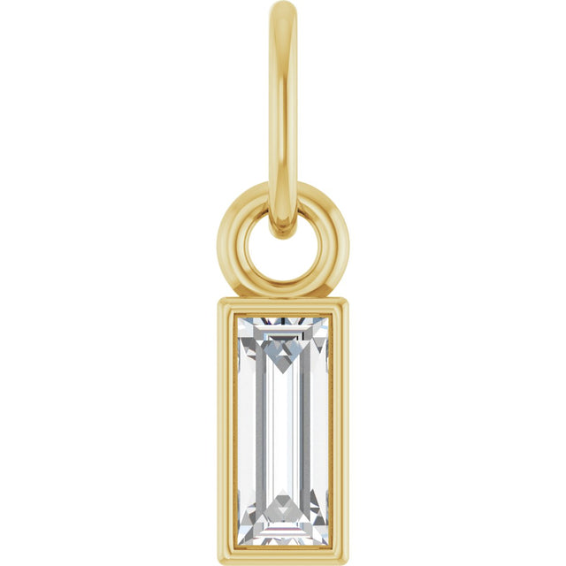 14K Gold Straight Baguette Lab-Grown Diamond Solitaire Necklace or Pendant - Yellow Gold