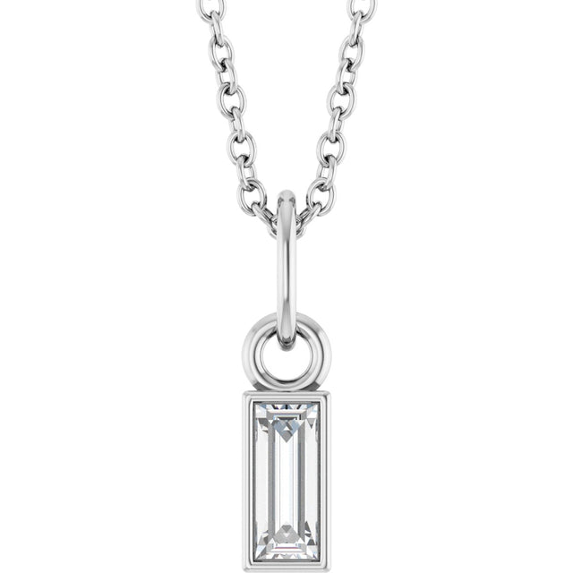 14K Gold Straight Baguette Natural Diamond Solitaire Necklace or Pendant - White Gold