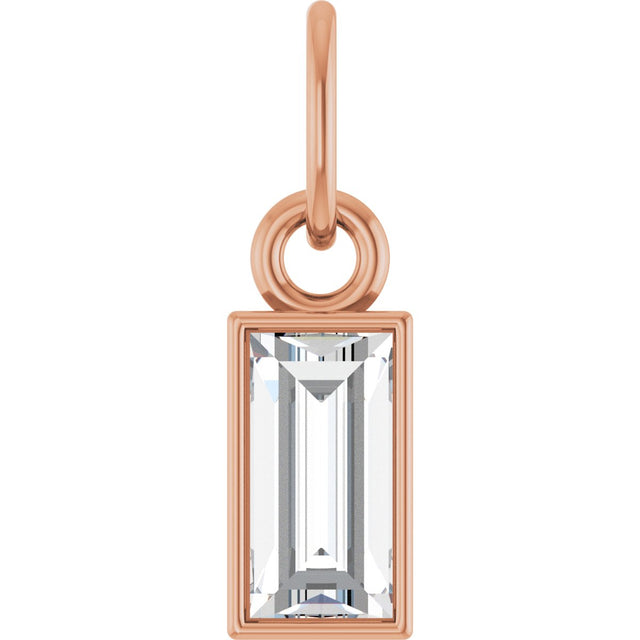 14K Gold Straight Baguette Lab-Grown Diamond Solitaire Necklace or Pendant - Rose Gold