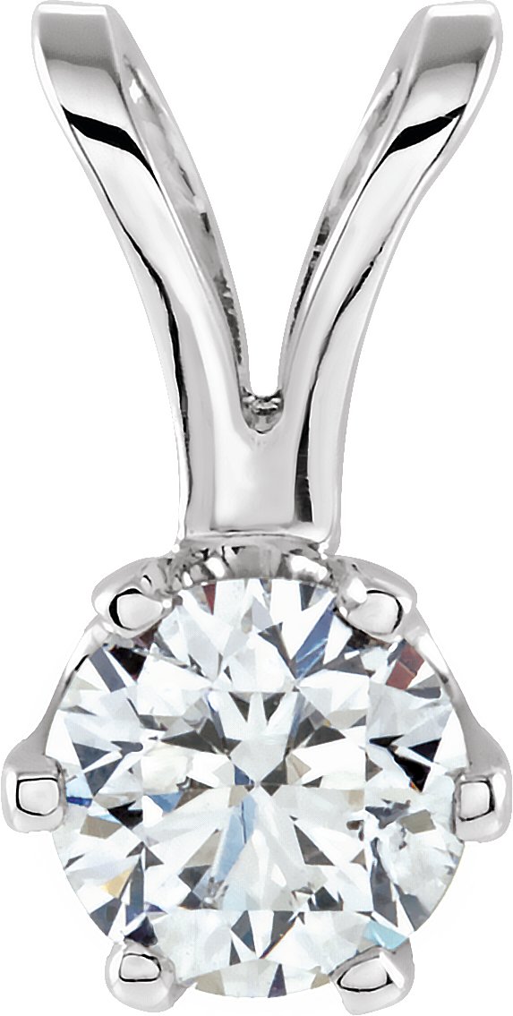 14K Gold Round Natural Diamond Solitaire Necklace - White Gold