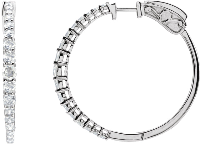 14K Gold Round Natural Diamond Accented Graduated Hoop Earrings - White Gold