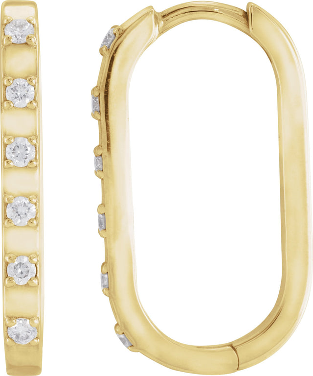 14K Gold Round Natural Diamond Elongated Hoop Earrings - Yellow Gold