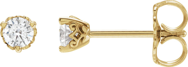 14K Gold Lab-Grown Diamond Round 3-Prong Scroll Stud Earrings - Yellow Gold