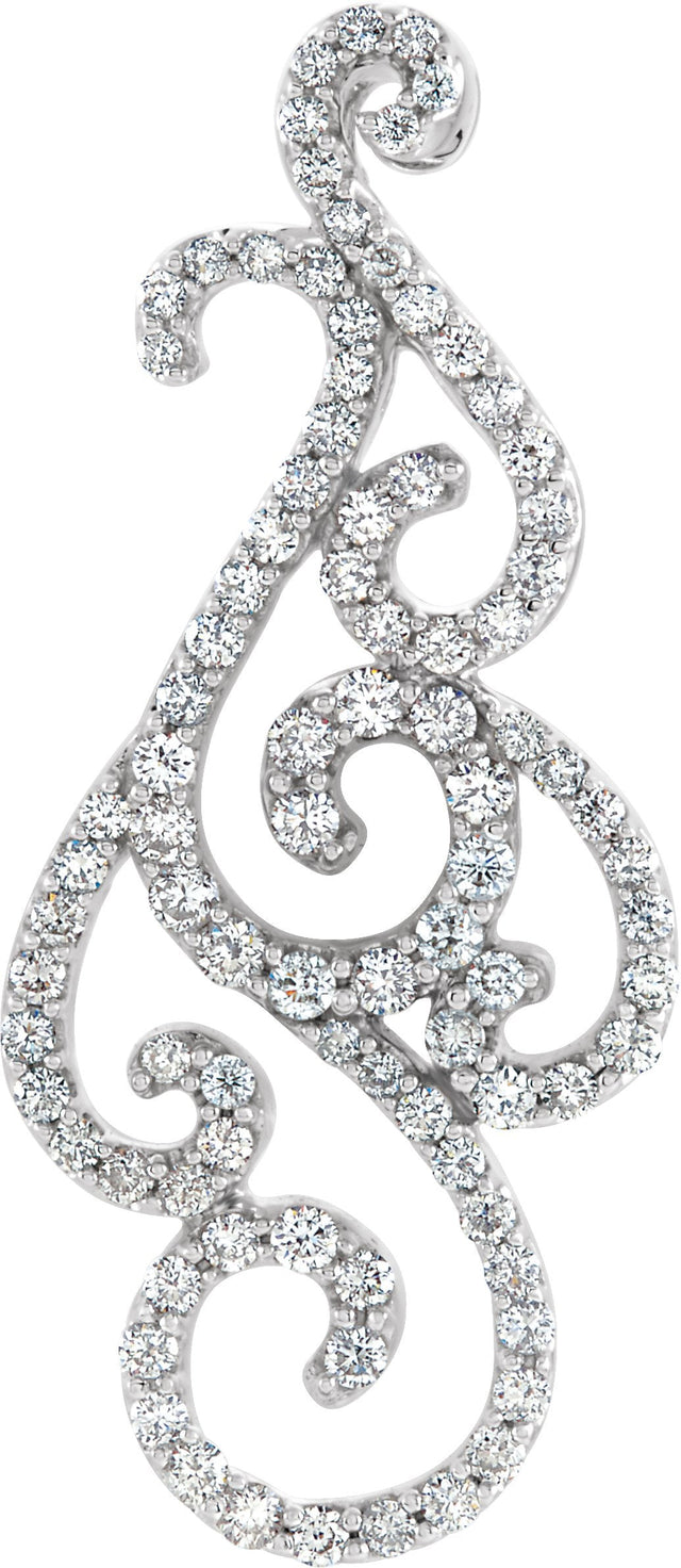 14K Gold Accented Scroll Pendant - White Gold