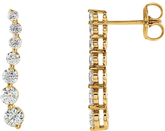 14K Gold Round Natural Diamond Journey Earrings – 3-3.4mm Stones - White Gold