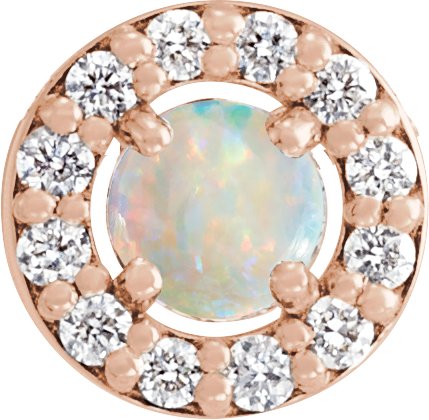 14K Gold Round Natural White Opal Halo-Style Rose-Cut Necklace or Pendant - Rose Gold