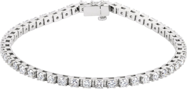 14K Gold Round Natural Diamond Line Bracelet - White Gold