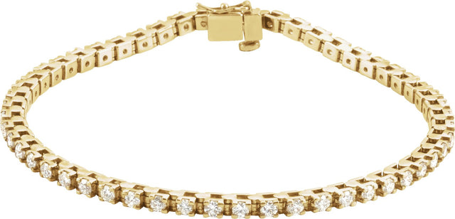 14K Gold Round Natural Diamond Line Bracelet – 2.2mm Stones - Yellow Gold