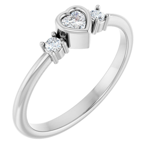 14K Gold Natural Diamond Accented Heart Ring - White Gold