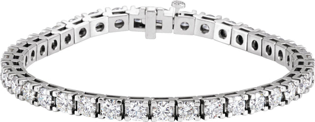 14K Gold Round Natural Diamond Line Bracelet – 3.9mm Stones - White Gold