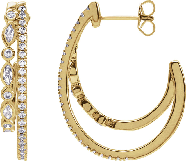 14K Gold Marquise Lab-Grown Diamond Accented Hoop Earrings - Yellow Gold