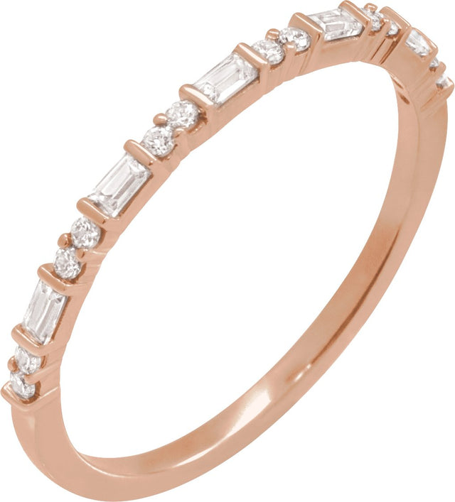 14K Gold Straight Baguette Natural Diamond Accented Stackable Ring – 1/5 CTW - Rose Gold
