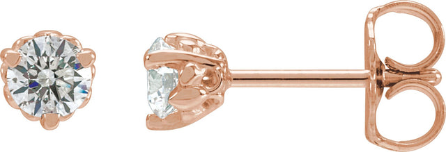 14K Gold Lab-Grown Diamond Round 3-Prong Fleur-de-lis Earrings - Rose Gold
