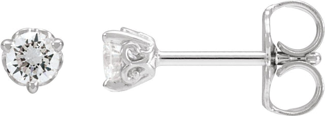 14K Gold Natural Diamond Round 3-Prong Scroll Stud Earrings – 3-4mm Stones - White Gold