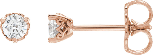 14K Gold Lab-Grown Diamond Round 3-Prong Scroll Stud Earrings - Rose Gold
